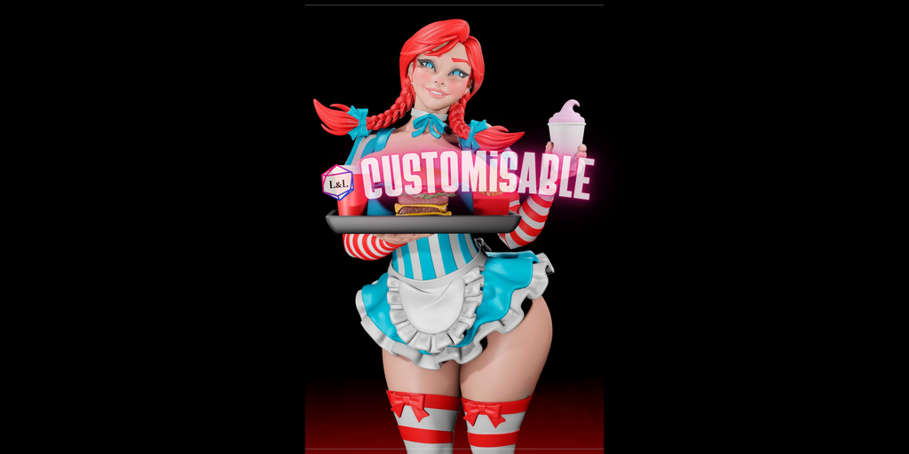 Sexy Wendy’s Waitress Resin Statue – SFW / NSFW / FUTA Options – Hand-Painted Erotic Fast Food Mascot Figure 26cm-10''