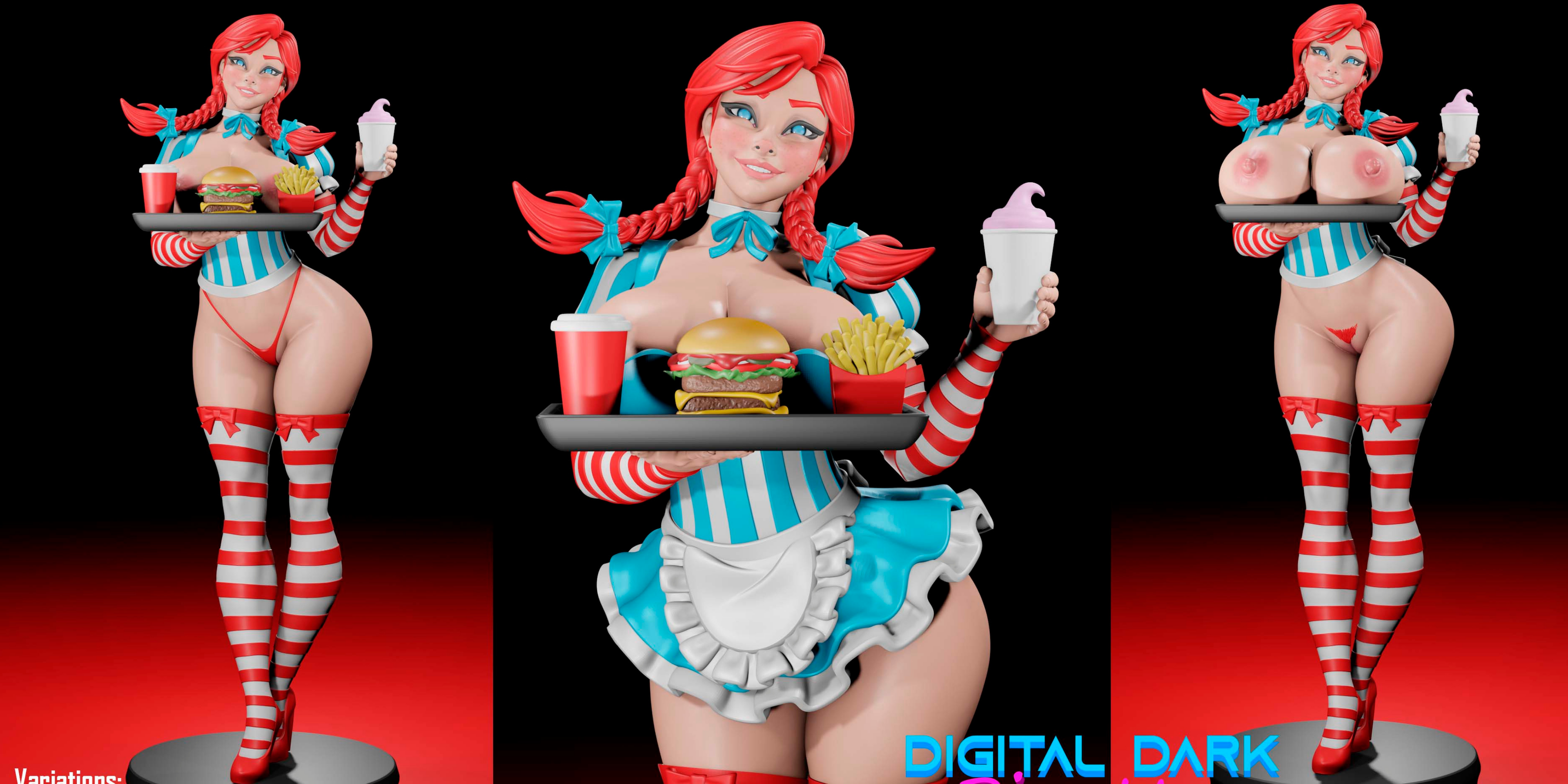 Sexy Wendy’s Waitress Resin Statue – SFW / NSFW / FUTA Options – Hand-Painted Erotic Fast Food Mascot Figure 26cm-10''