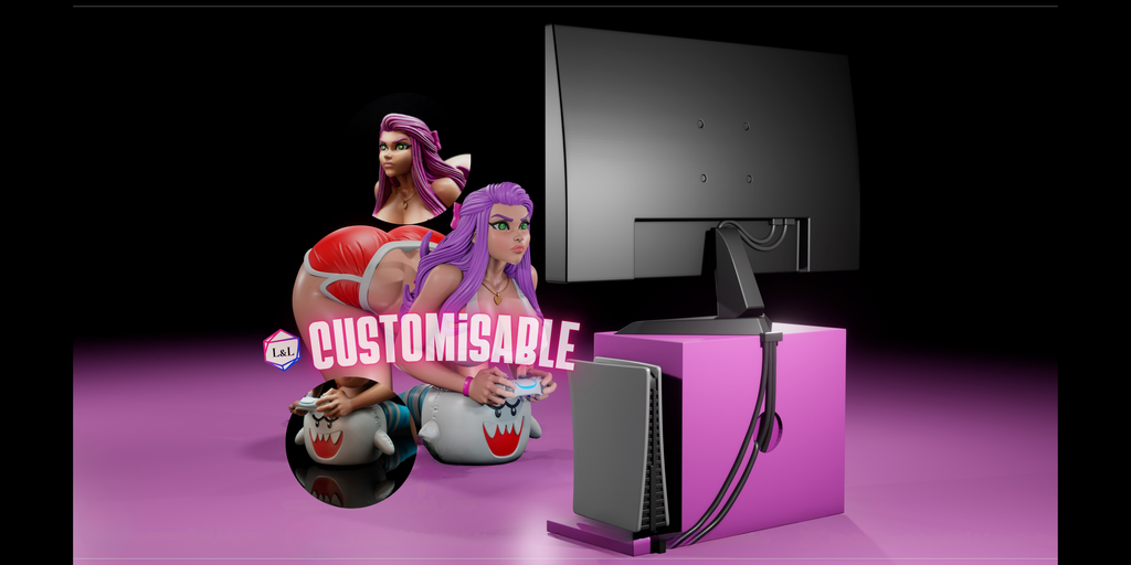 Sexy Gamer Girl Resin Statue – SFW / NSFW / FUTA Options – Hand-Painted Erotic Figure with Boo Puff Gaming Base  10cm-4''