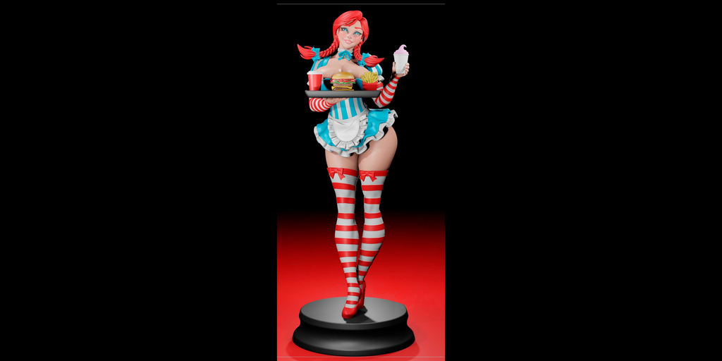 Sexy Wendy’s Waitress Resin Statue – SFW / NSFW / FUTA Options – Hand-Painted Erotic Fast Food Mascot Figure 26cm-10''