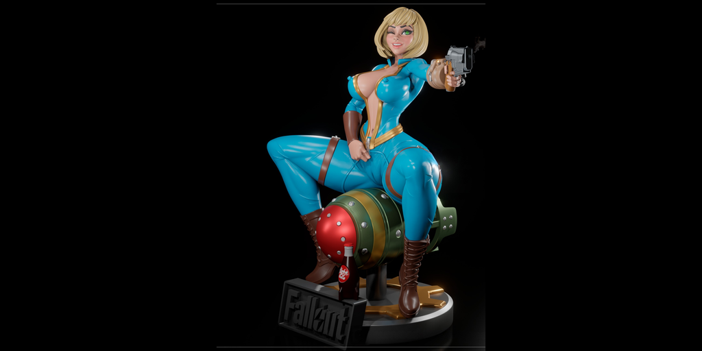 Vault Girl Fallout Resin Statue – SFW / NSFW / FUTA Options – Hand-Painted Erotic Figure with Rocket and Nuka-Cola