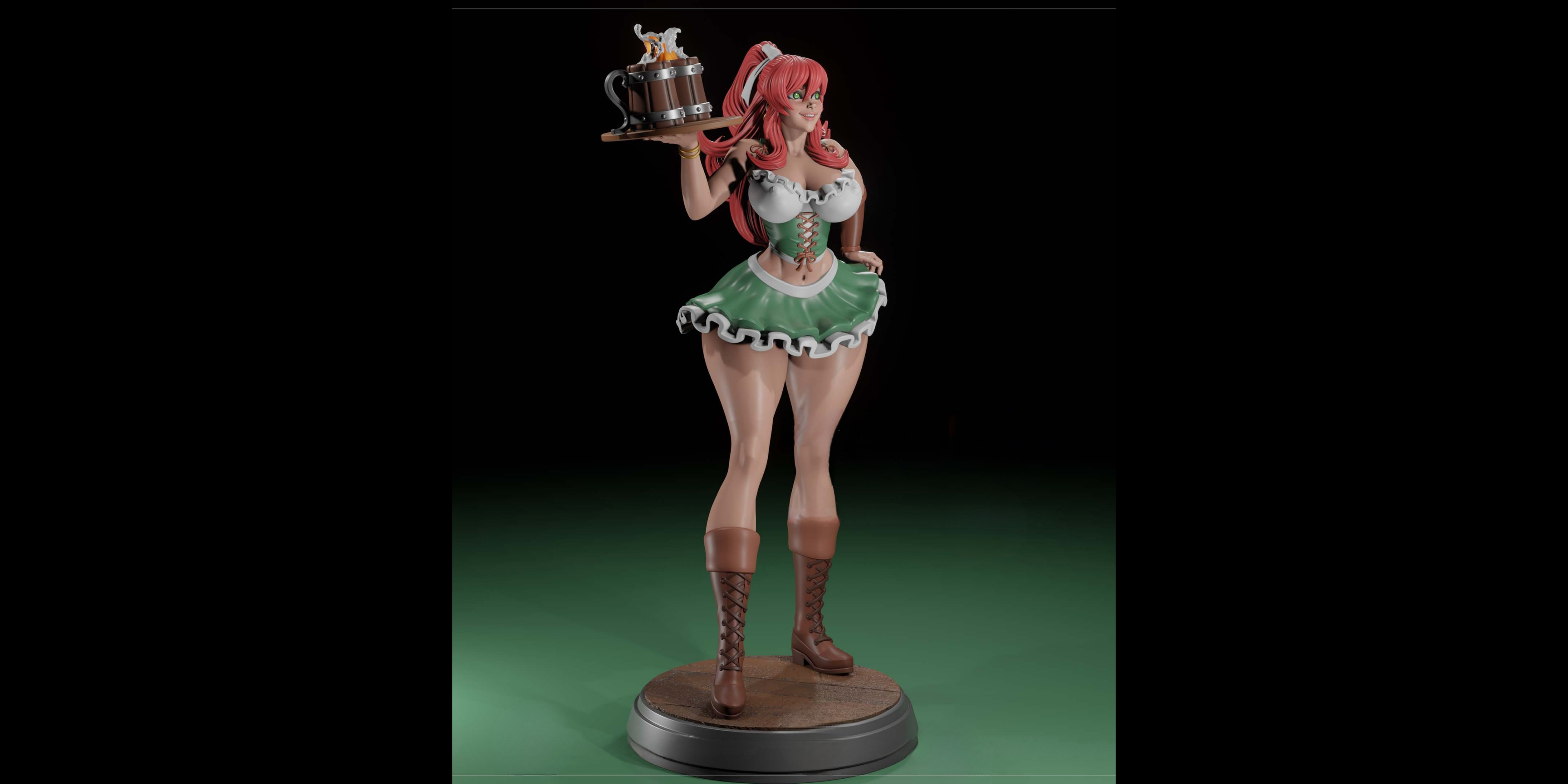 Barmaid Oktoberfest Resin Statue – SFW / NSFW / FUTA Options – Hand-Painted Erotic Beer Festival Figure 25 cm / 9.8’’