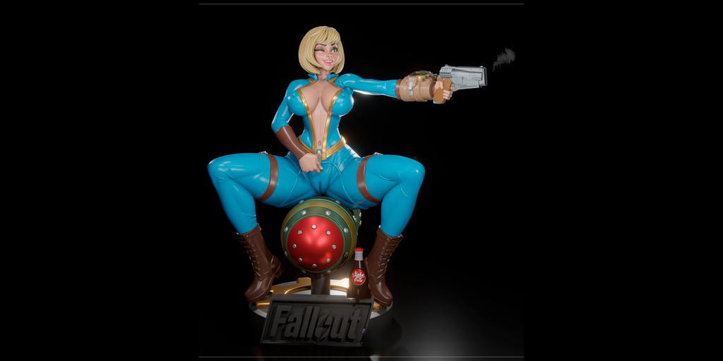 Vault Girl Fallout Resin Statue – SFW / NSFW / FUTA Options – Hand-Painted Erotic Figure with Rocket and Nuka-Cola