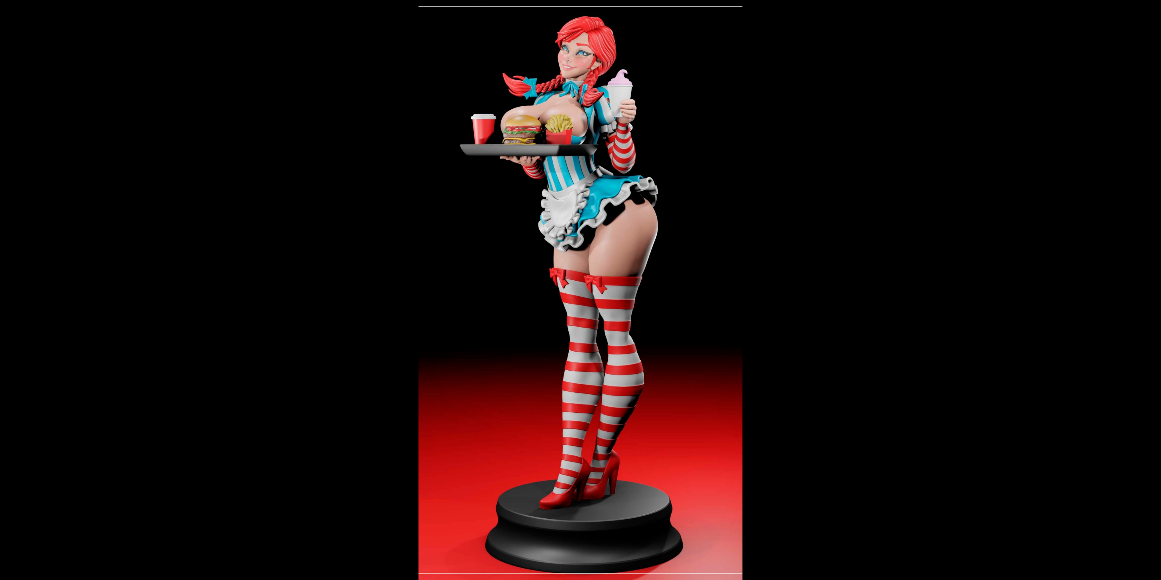 Sexy Wendy’s Waitress Resin Statue – SFW / NSFW / FUTA Options – Hand-Painted Erotic Fast Food Mascot Figure 26cm-10''