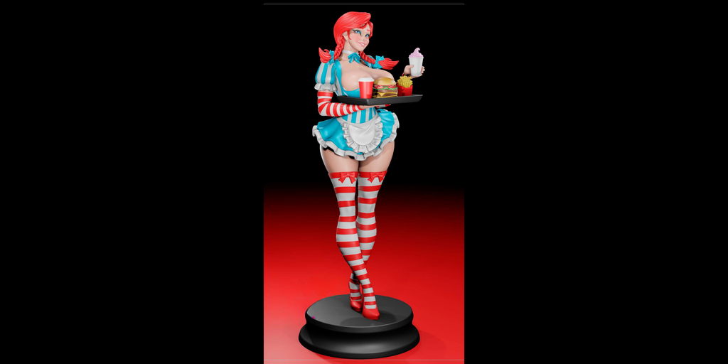 Sexy Wendy’s Waitress Resin Statue – SFW / NSFW / FUTA Options – Hand-Painted Erotic Fast Food Mascot Figure 26cm-10''
