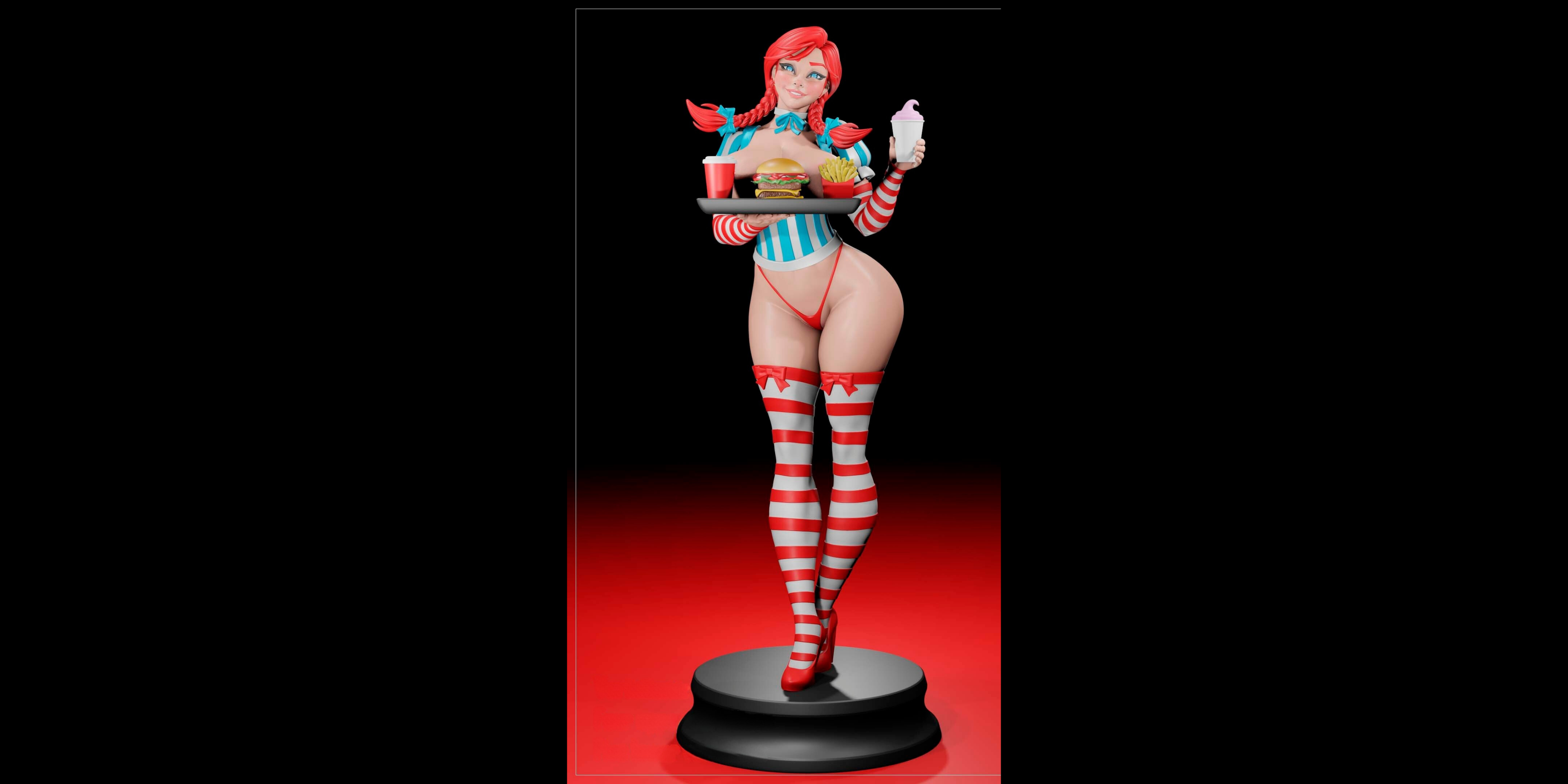 Sexy Wendy’s Waitress Resin Statue – SFW / NSFW / FUTA Options – Hand-Painted Erotic Fast Food Mascot Figure 26cm-10''