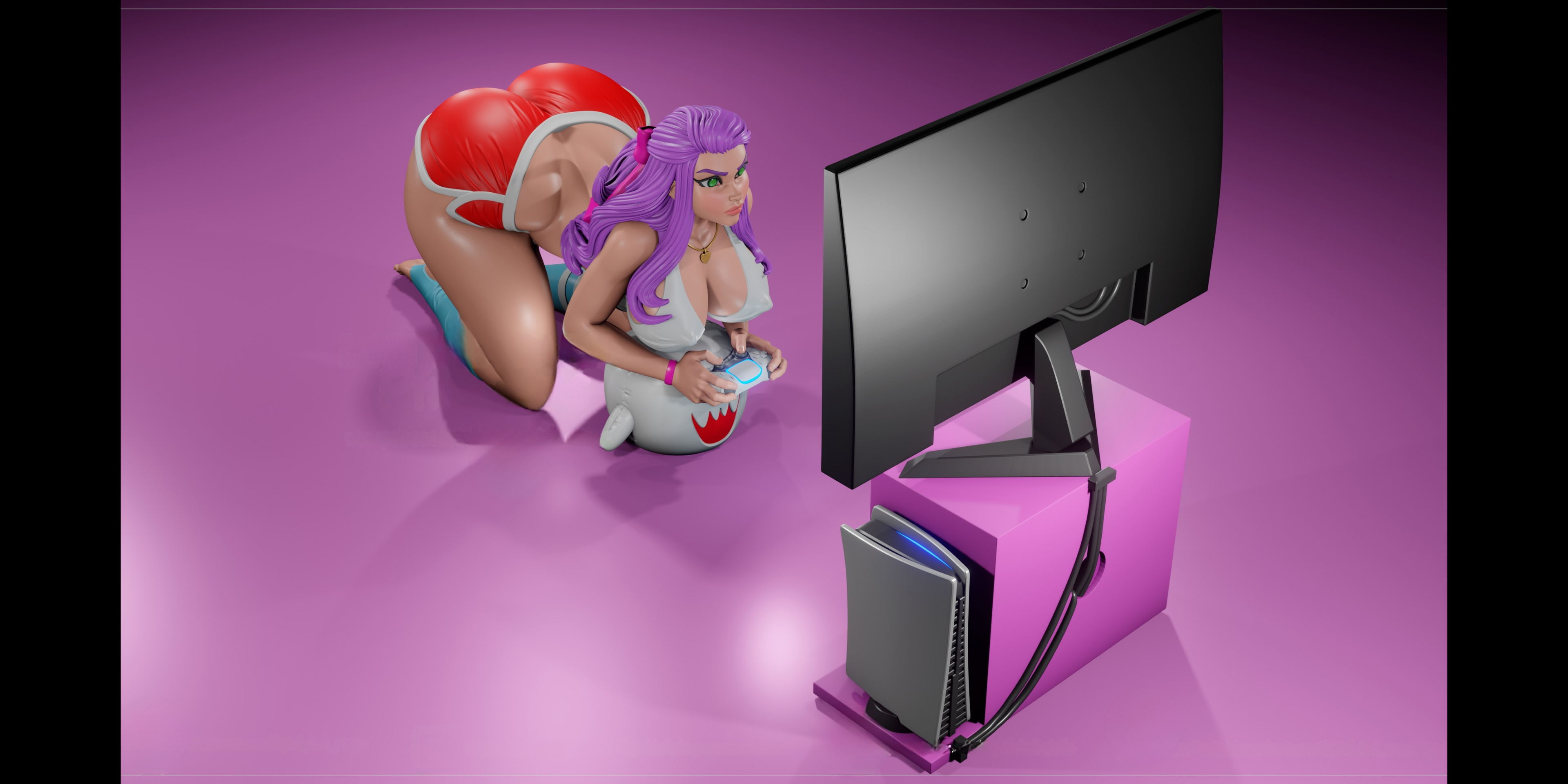 Sexy Gamer Girl Resin Statue – SFW / NSFW / FUTA Options – Hand-Painted Erotic Figure with Boo Puff Gaming Base  10cm-4''