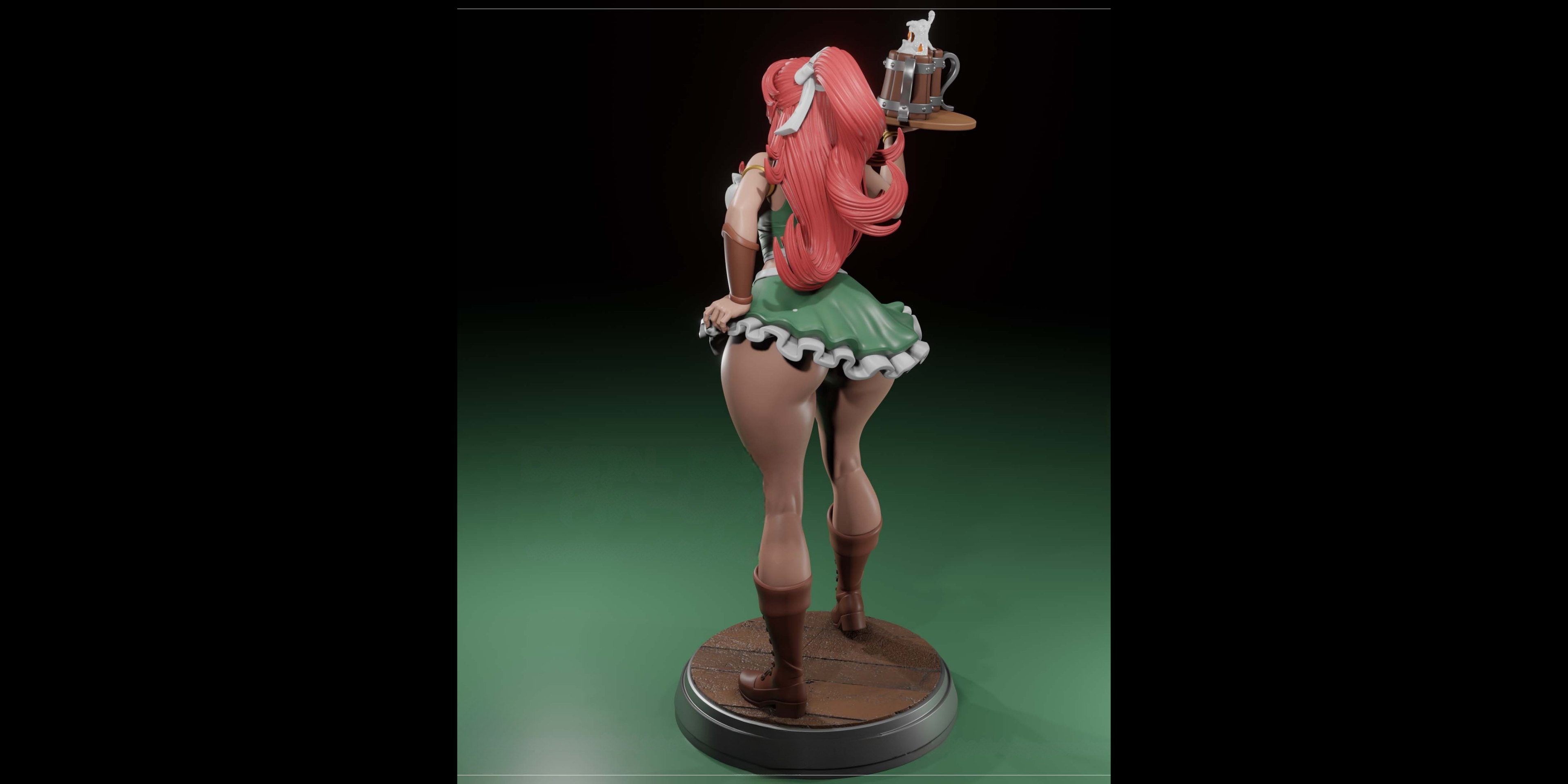 Barmaid Oktoberfest Resin Statue – SFW / NSFW / FUTA Options – Hand-Painted Erotic Beer Festival Figure 25 cm / 9.8’’